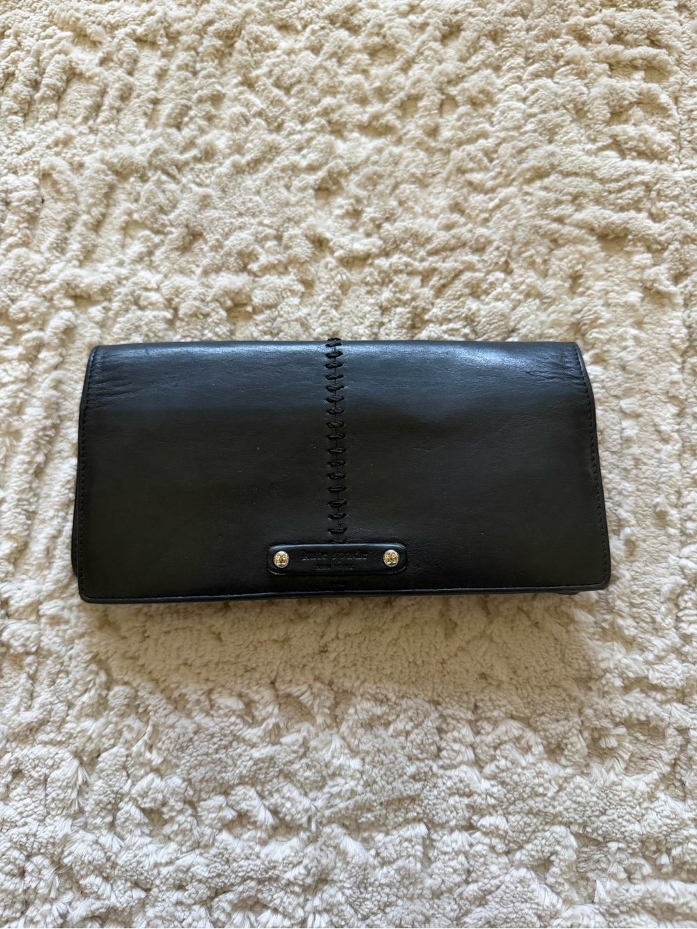 Kate Spade Black Leather Women's Clutch Wallet - Classic Stitch Detail